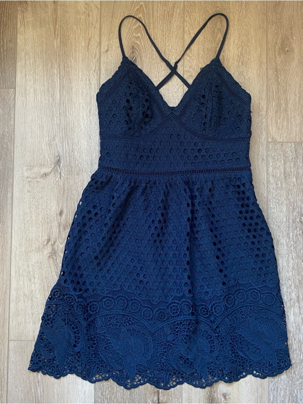 NEW Abercrombie & Fitch Navy Eyelet Lace Mini Dress